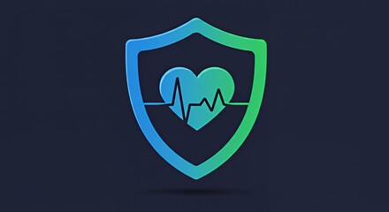 Heart Health Protection: A shield guarding a heart with a cardiogram, symbolizing health security and well-being.