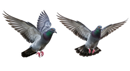 Fototapeta premium Two Birds Flying Against Transparent Background with Wings Spread