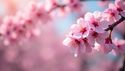 Obraz premium Delicate pink sakura blossoms in full bloom, forming a repeating pattern , japanese, beauty, art