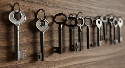 A Collection of Antique Keys Hanging on a Wooden Wall: A Symbol of Mystery, History, and Untold Stories