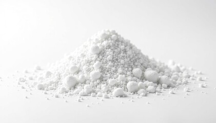 Pile of white granulated sugar on white background, bright, sweet, ingredient