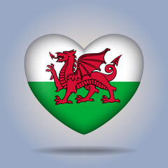 Wales flag heart button Isolated on color gradient background. Exclusive Icon flag