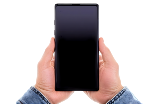 Photo of Two Hands Holding a Black Smartphone on Transparent Background