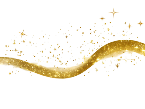 Abstract Golden Glitter Sparkle Wave On Black Transparent Isolated Background