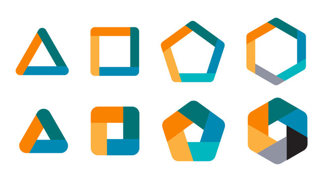Colorful geomentric shape segmentation. Diagram infographics set. 3, 4, 5, and 6 parts. Template for diagram graph presentation and chart