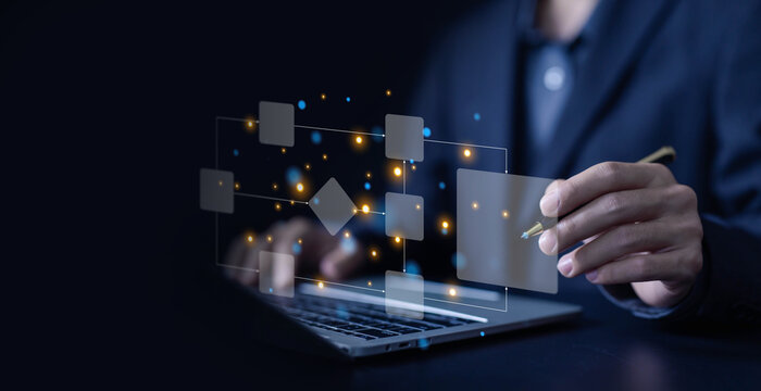 workflow process, model flow diagram of work. concept of design for automation flowchart of business, programming to streamline strategy. scheme chart of solution business, implement software