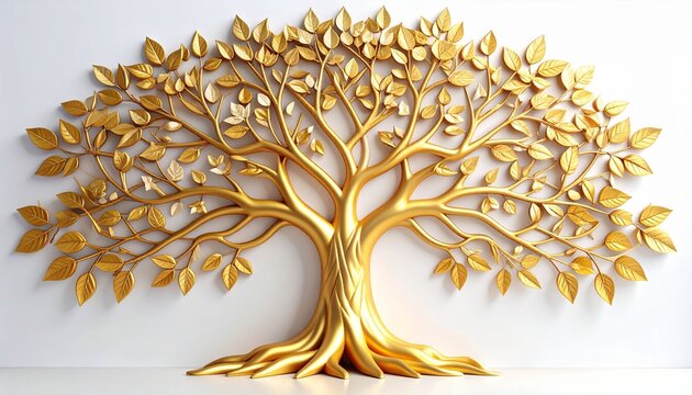Golden Bodhi tree with Stucco Stems and Leaves An elegant 3D floral background. Elegant 3D Floral Background Featuring Golden Bodhi tree with Stucco Stems and Leaves.