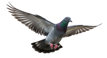 Fototapeta premium Pigeon Flying with Wings Spread on Transparent Background
