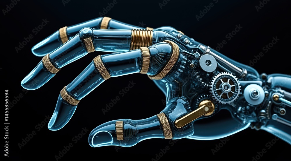 Aufkleber a detailed robotic hand with gears and metal joints, showcasing advanced technology and mechanical p