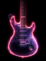 A glowing electric guitar surrounded by vibrant pink energy