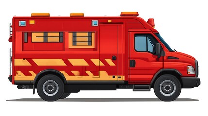 A Red Ambulance Vehicle Prepared To Respond To An Emergency