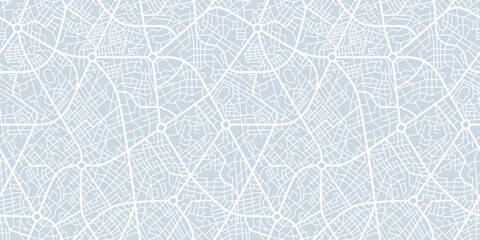 City map plan seamless pattern with roads and streets. Vector repeating, schematic, abstract urban plan background. Grayscale town backdrop for navigation, transportation, and cartography projects © Buch&Bee