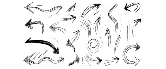 Vector arrows set paint brush style arrows grunge style sketch