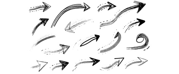 Vector arrows set paint brush style arrows grunge style sketch