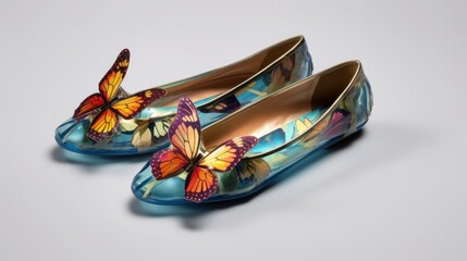 Colorful Butterfly Design Women's Flat Shoes Isolated on White Background

