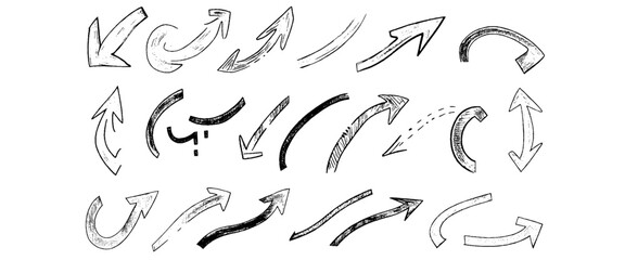 Vector Ink curved arrows hand drawn sketch arrows