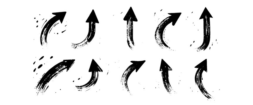 Vector arrows set paint brush style arrows grunge style sketch