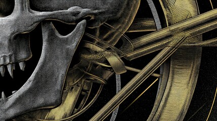 Detailed Vintage Artwork Featuring Intricate Textured Skull Design