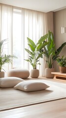 Serene Indoor Space with Natural Elements and Cozy Décor Accents