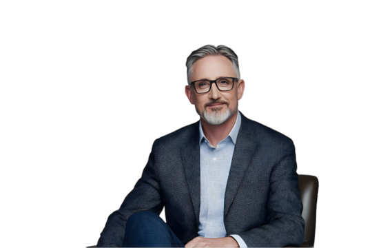 Serious Businessman Portrait in Studio Setting with Blue Jacket and Glasses