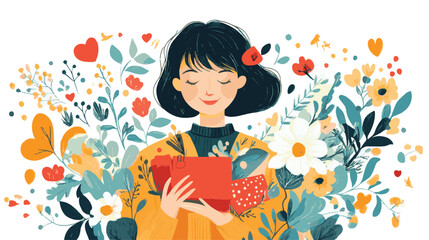vector girl with flowers