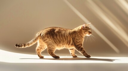 Playful Ginger Cat Walking Gracefully in Soft Natural Light