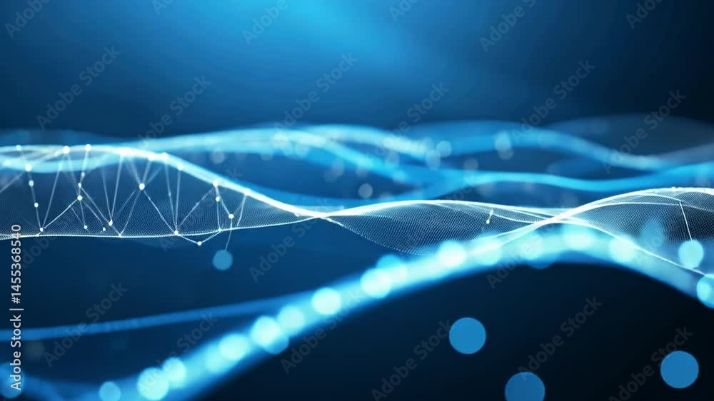 Poster mesmerizing abstract design of digital waves and glowing lines in blue, showcasing technology and in