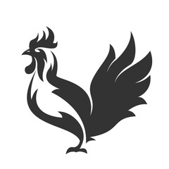 Stylized Rooster Icon in Black and White