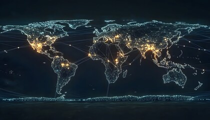 Global Network Illuminated World Map Showing Interconnections