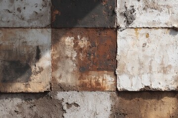 Abstract texture of a weathered, multi-colored wall. Shades of brown, gray, and white create a rustic, aged look.