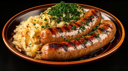 Grilled Sausages with Sauerkraut and Parsley