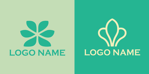 Two professional logo design showcasing a sophisticated abstract leaf motif.