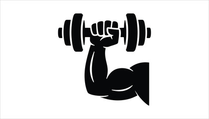 Strong Arm Lifting Dumbbell Silhouette Vector Icon