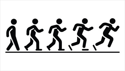 Obraz premium Running Motion Vector. Evolution of Walking to Running Silhouette Icons. Fitness Progress Concept.