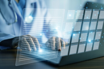 Doctor using AI automation in document management workflow to streamline patient record handling and enhance administrative efficiency