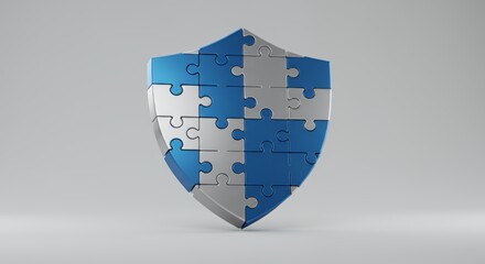 A 3D Render of a Shield Composed of Interlocking Puzzle Pieces, Symbolizing Security and Protection.
