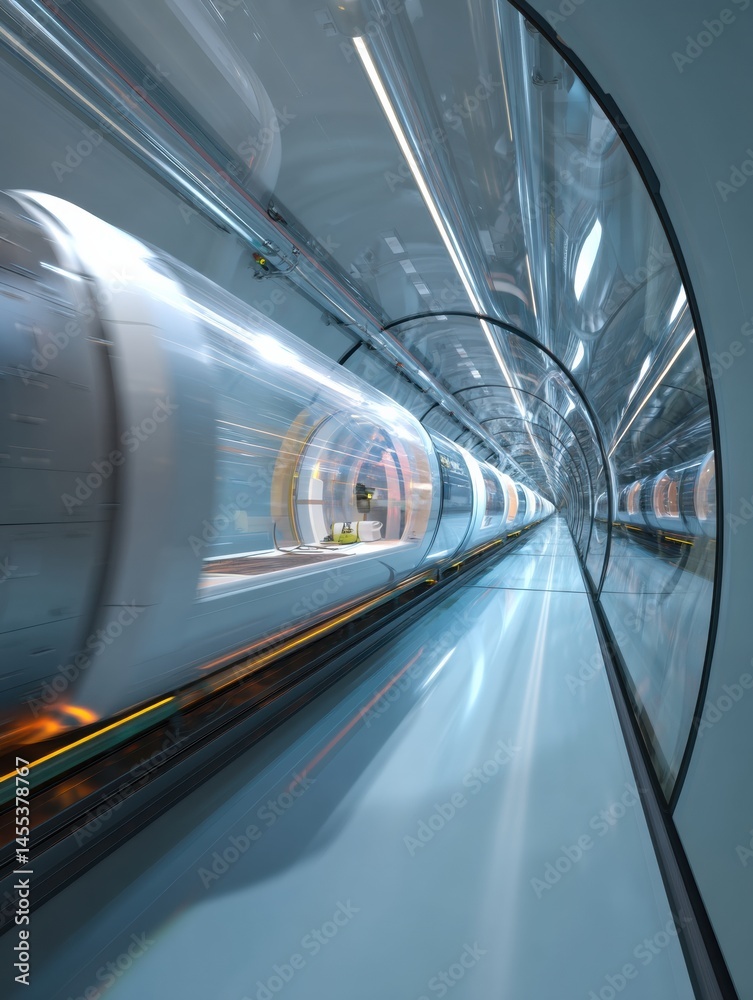 Fototapete hyperloop cargo pods transit rapidly through a transparent vacuum tunnel showcasing advanced transpo