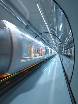 Hyperloop Cargo Pods Transit Rapidly Through a Transparent Vacuum Tunnel Showcasing Advanced Transportation Technology Generative AI