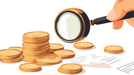 magnifying glass and coins