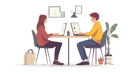 young man and woman sitting on a chair with a laptop