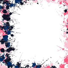 Abstract Paint Splatter Frame Border Illustration in Blue and Pink on Black