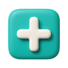 Obraz premium Smoothly rendered three-dimensional plus symbol centered on a rounded square, representing addition or positive interaction.