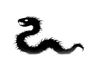 A monstrous black serpent with spines slithers menacingly across a white background creating a dark fantasy illustration.