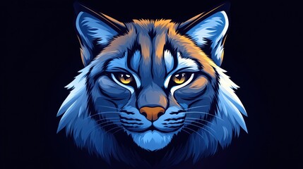 Close-up portrait of a majestic wildcat,  glowing in a cool blue tone