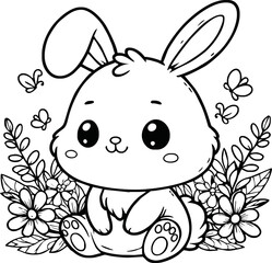 Easter bunny in the garden coloring page for kids