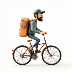 Naklejka premium Delivery rider on bicycle, delivering goods, packages. Cartoon character on bike, isolated on a white background. Courier service concept.