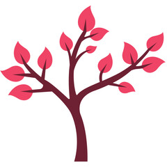 A stylized tree illustration with bright pink leaves and dark brown branches, designed in a modern minimalistic style. Perfect for botanical, nature-themed, and decorative projects.