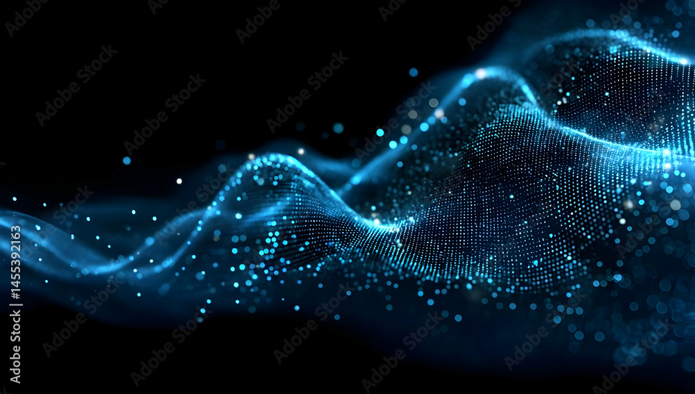 Wall mural abstract blue digital waves with glowing particles create a mesmerizing visual that symbolizes innov