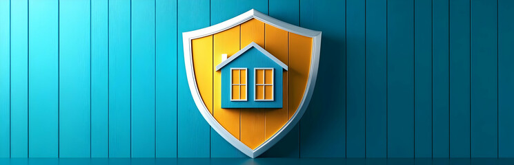 Stylized shield design featuring a house symbol, representing home protection and security. A modern graphic ideal for real estate and insurance themes.