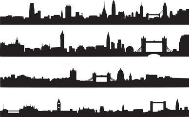 London City Skyline Silhouettes Vector Set – Iconic UK Landmark Illustrations

